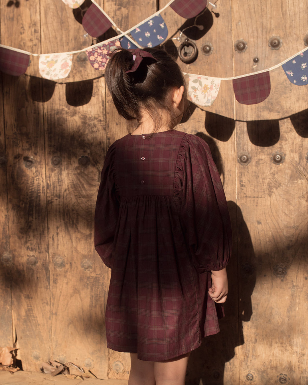 FB-FW26-00009 BELLE DRESS SHORT - YARN-DYED CHECKS PLUM