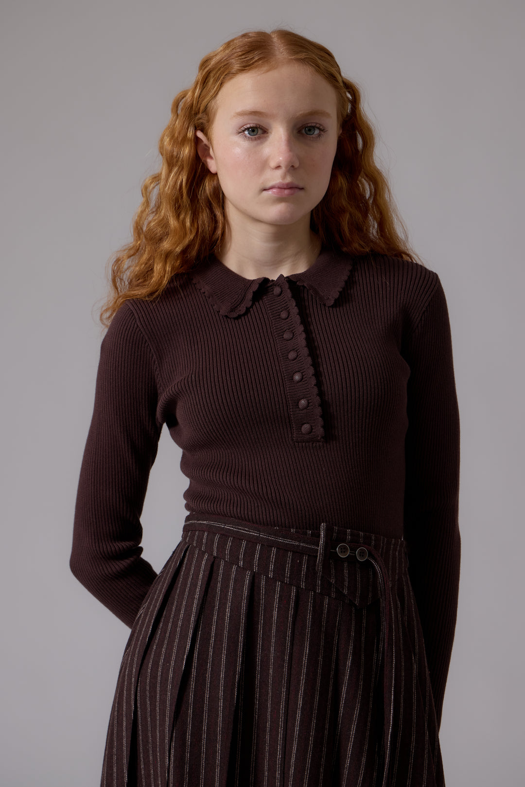 COMING SOON K403 Lyla Collared Sweater Chocolate