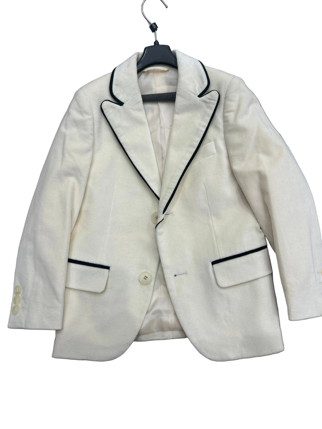 RVAWJT2006-CR CREAM VELVET JACKET WITH BLACK VELVET TRIM - CREAM