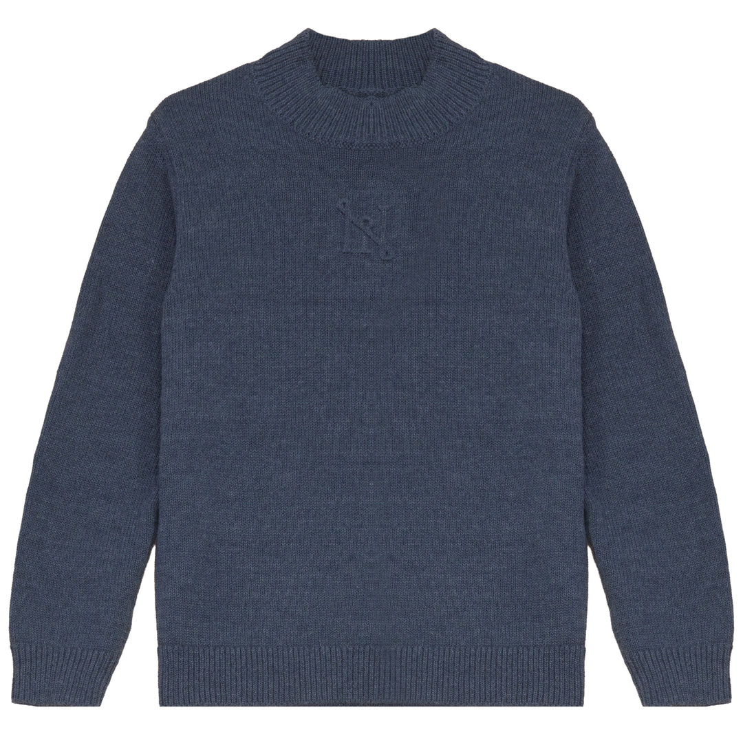 Coming Soon!! D2724BL MOCK NECK EMBOSSED SWEATER-Blue