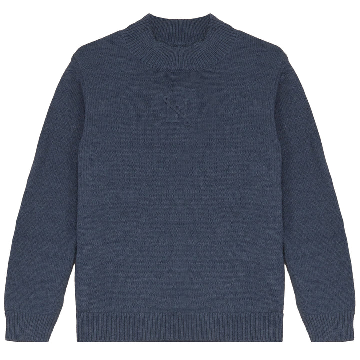 Coming Soon!! D2724BL MOCK NECK EMBOSSED SWEATER-Blue