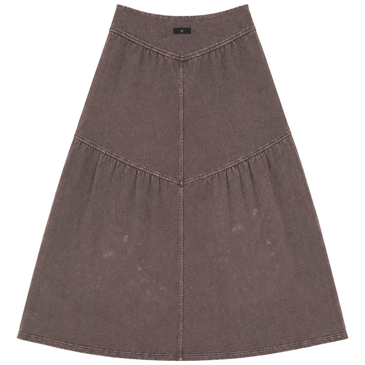 D941 TIERED WASHED SKIRT-BROWN