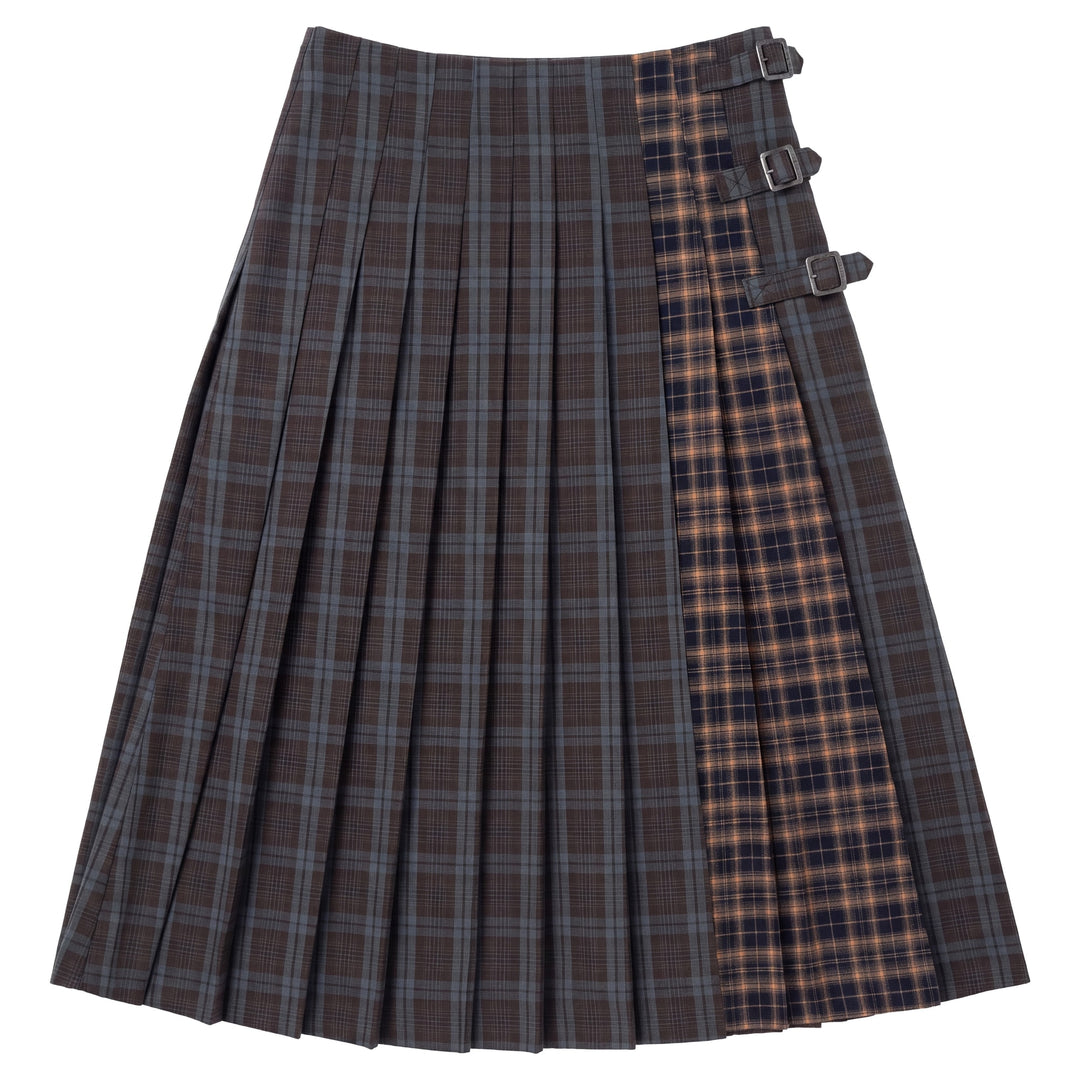 D980 PLAID PLEATED SKIRT-BROWN
