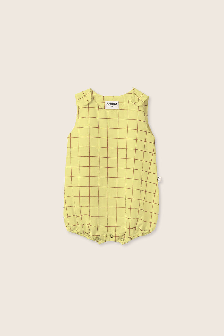 DANA274S6-SLUB PLAID POPLIN BABY ROMPER-YELLOW