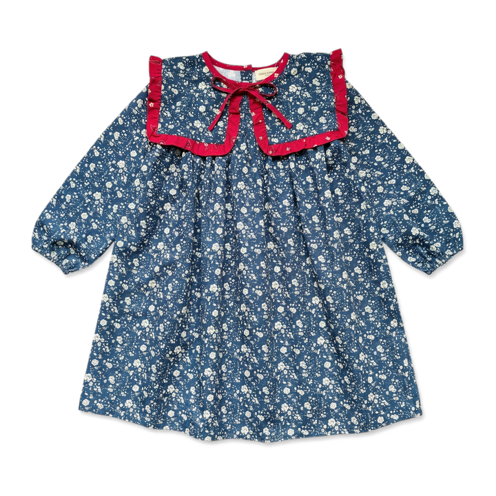 W261016 DRESS CELICIA TWILL ROMANTIC FLOWER - NAVY