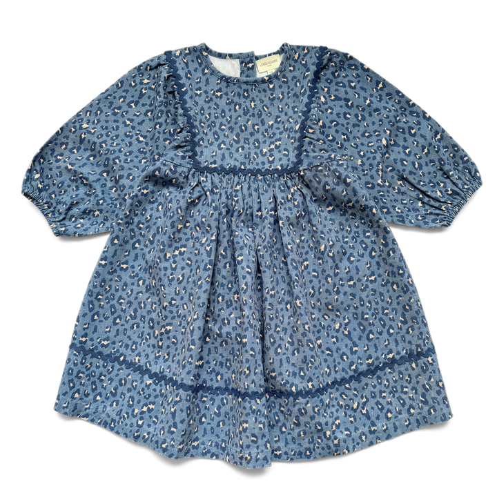 W261029 DRESS MAHANA LONG LIGHT DENIM LEOPARD - BLUE