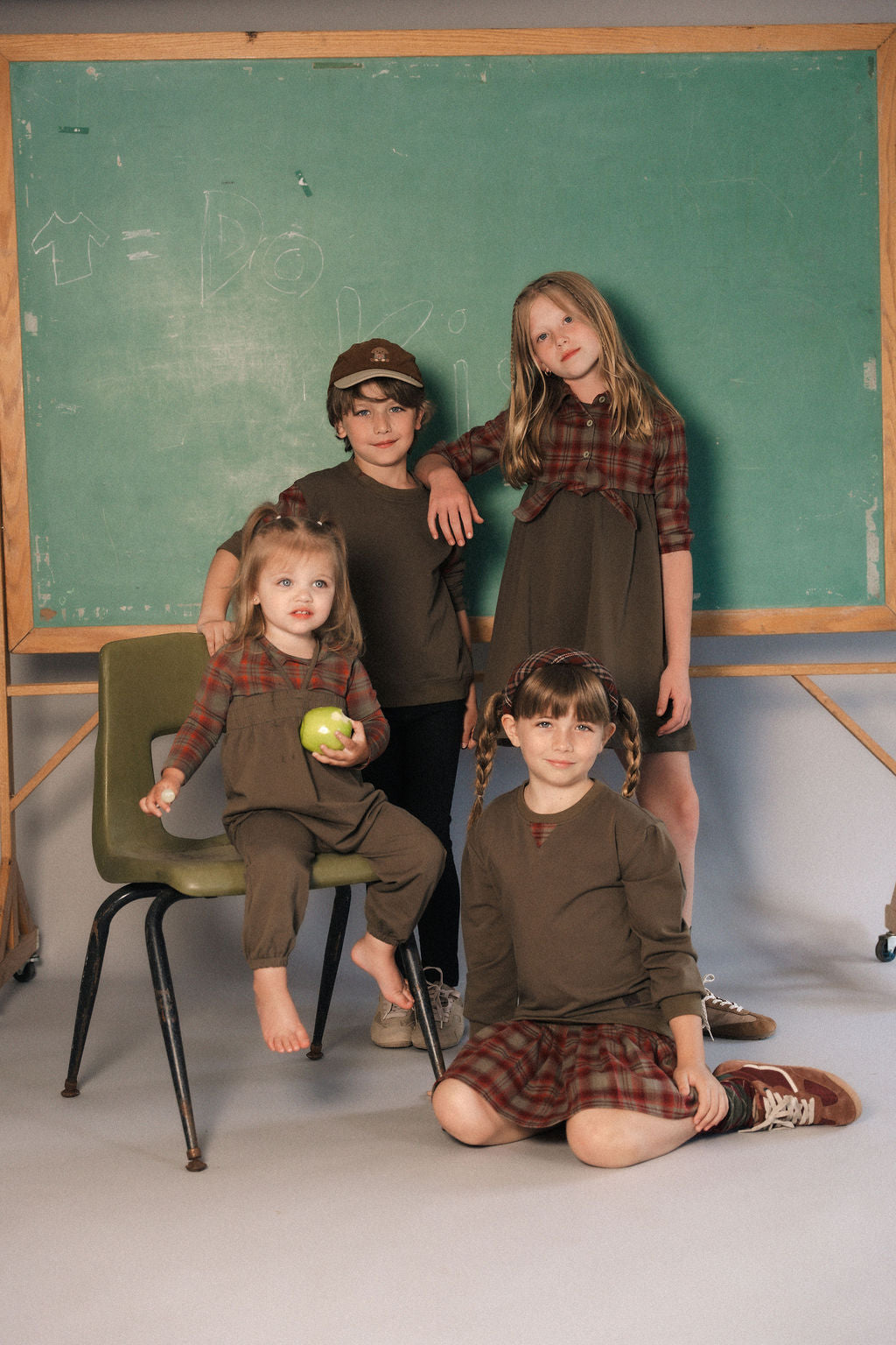 K8208 DRESS WITH ATTACHED PLAID SHIRT-OLIVE