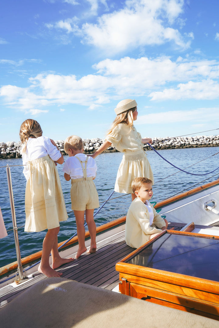 2615-BOY LINEN SHORTS W SUSPENDERS-YELLOW