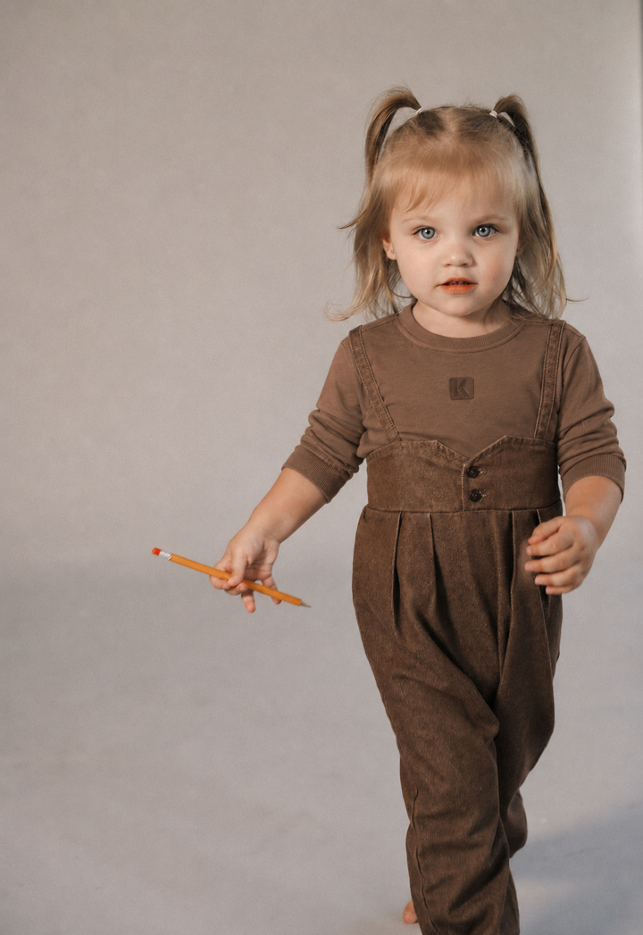 K8406 YOKE DETAIL DENIM ROMPER-BROWN DENIM