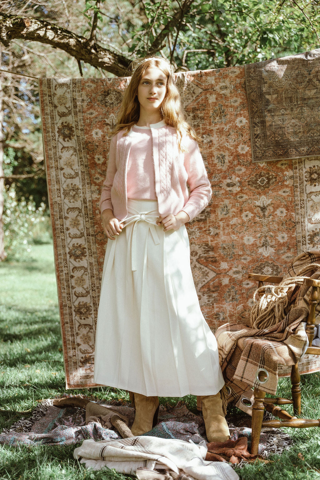 G986 LOW WAISTED BELT PLEATED SKIRT-CREAM