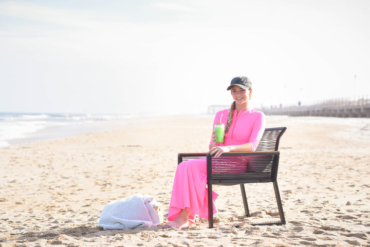 Swimwear Top/Skirt long Set-Hot Pink