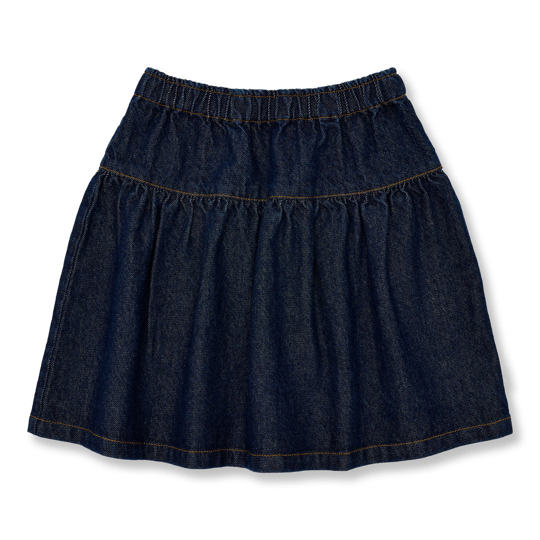 517 Denim Midi Ruffle Skirt - Dark Blue