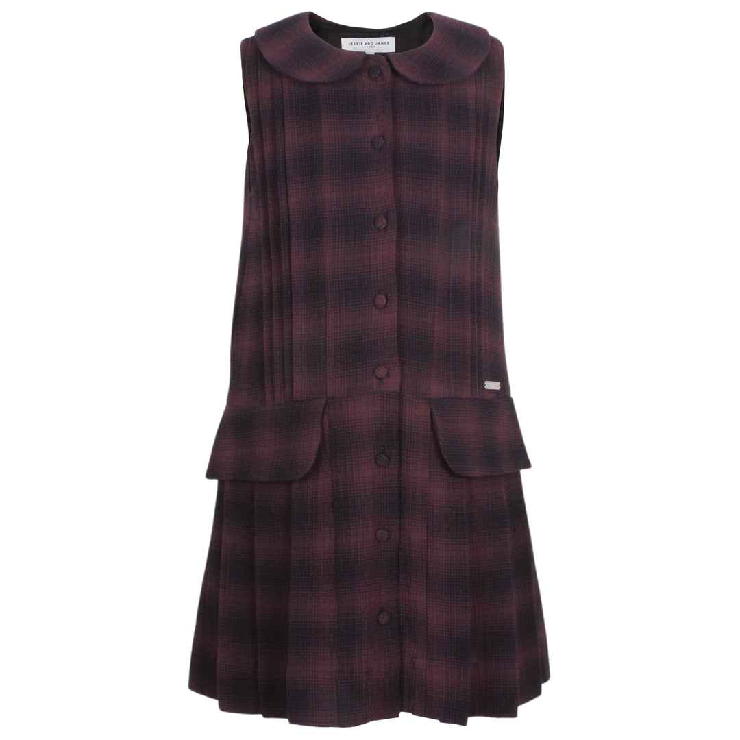 Dolly Pinafore Dress-Burgundy Check