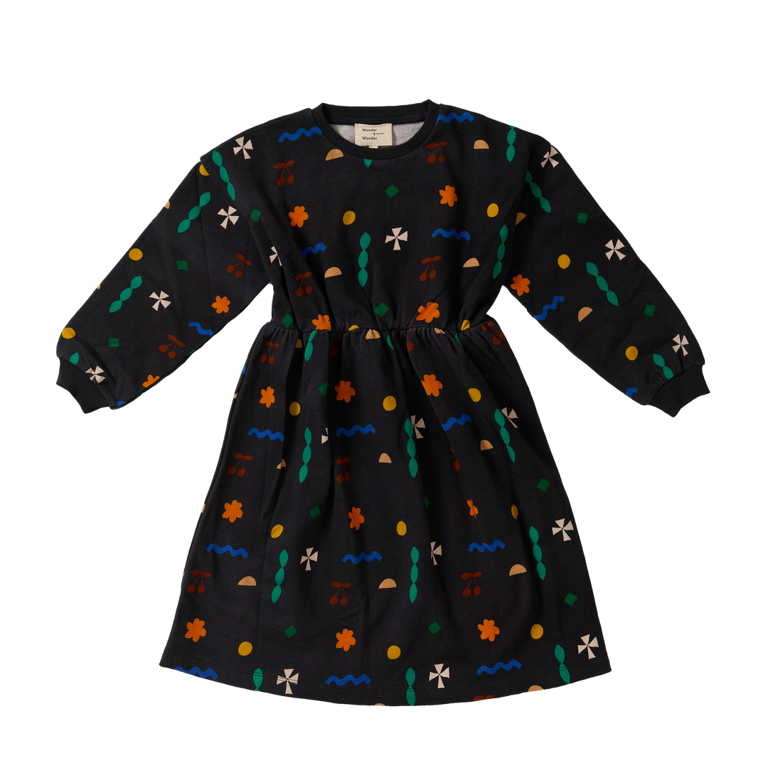 E26208 QUILT PRINT SWEAT DRESS - BLACK QUILT