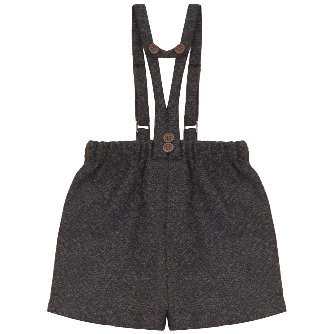 E2746GR/BR BOY TWEED SHORTS WITH SUSPENDERS