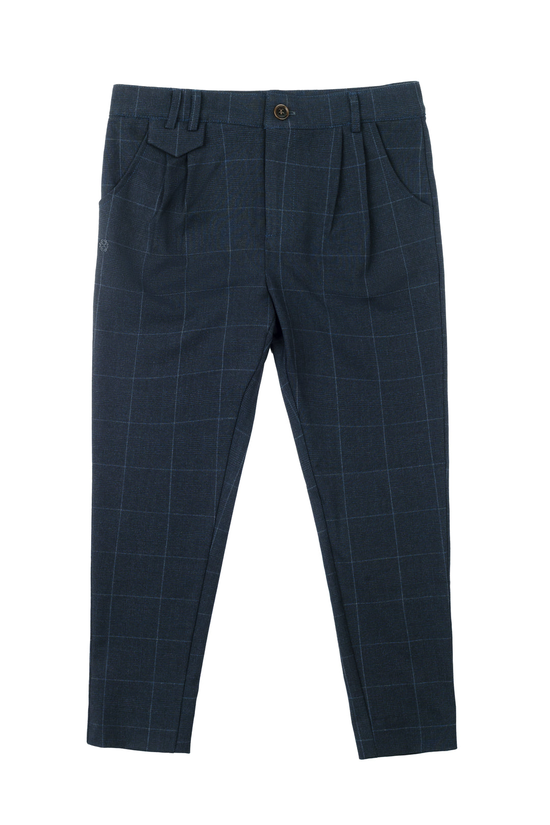 E405 Elliot Tartan Slim Stretch Pants - Navy