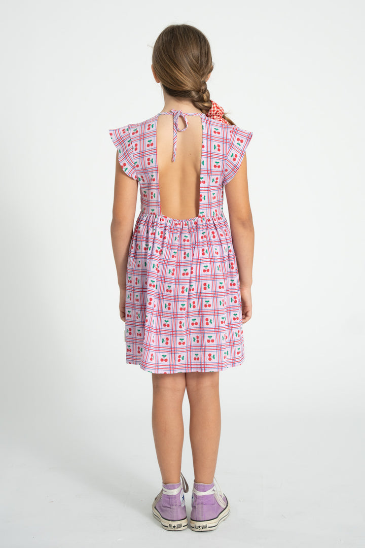 SS26.MN2612-SHORT DRESS LILAC W/ CHERRIES ALL OVER