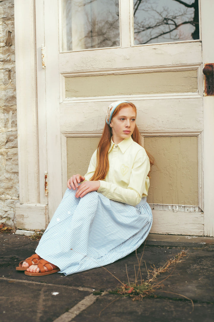 C-26306-Denim Heart Patch Blouse Yellow