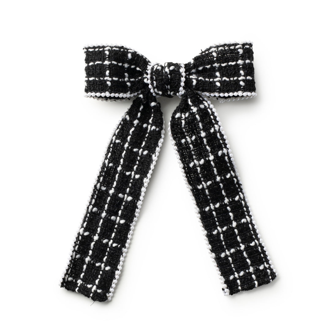 Estella Tweed Pearl Trimmed Long Tail Clip Black