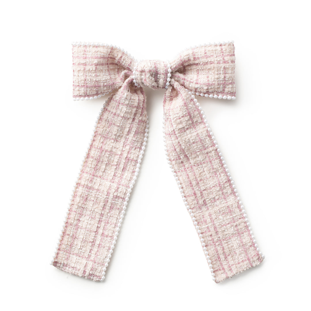 Estella Tweed Pearl Trimmed Long Tail Clip Rose