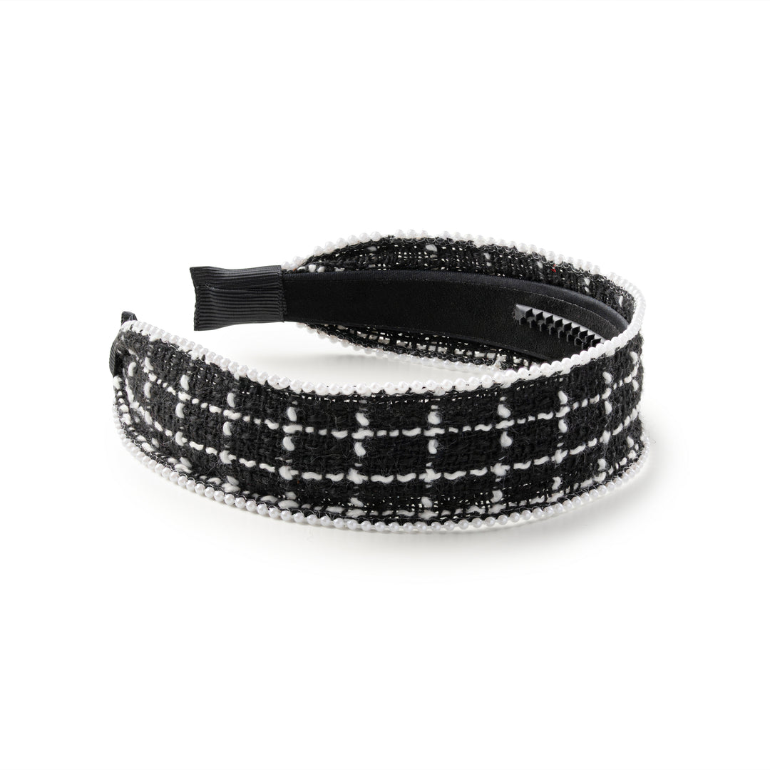 Estella Tweed Pearl Trimmed Headband Black