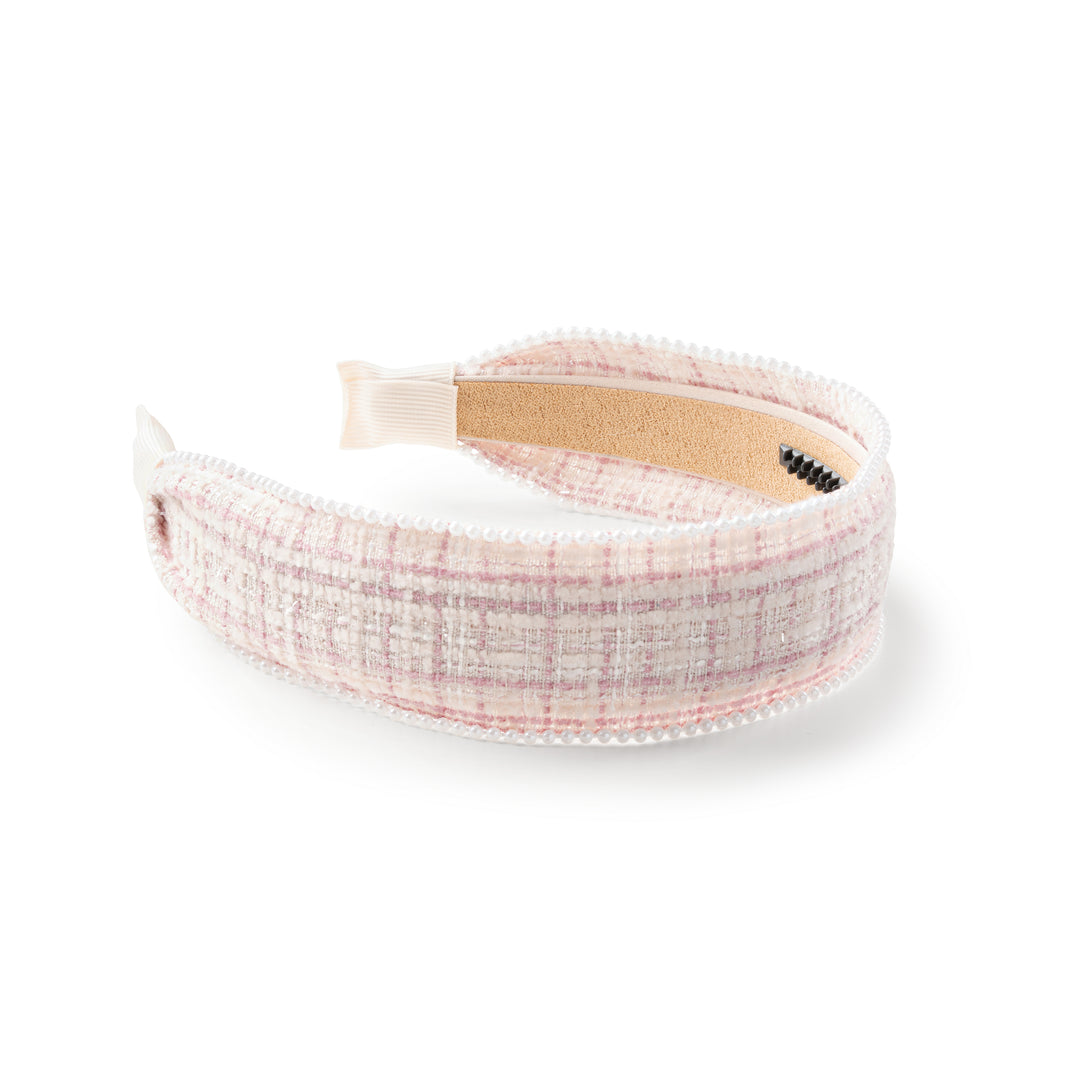 Estella Tweed Pearl Trimmed Headband Rose