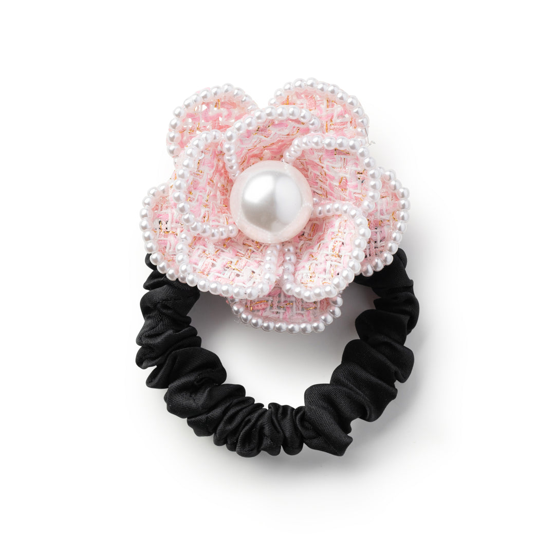 Estella Tweed Pearl Trimmed Scrunchie Rose