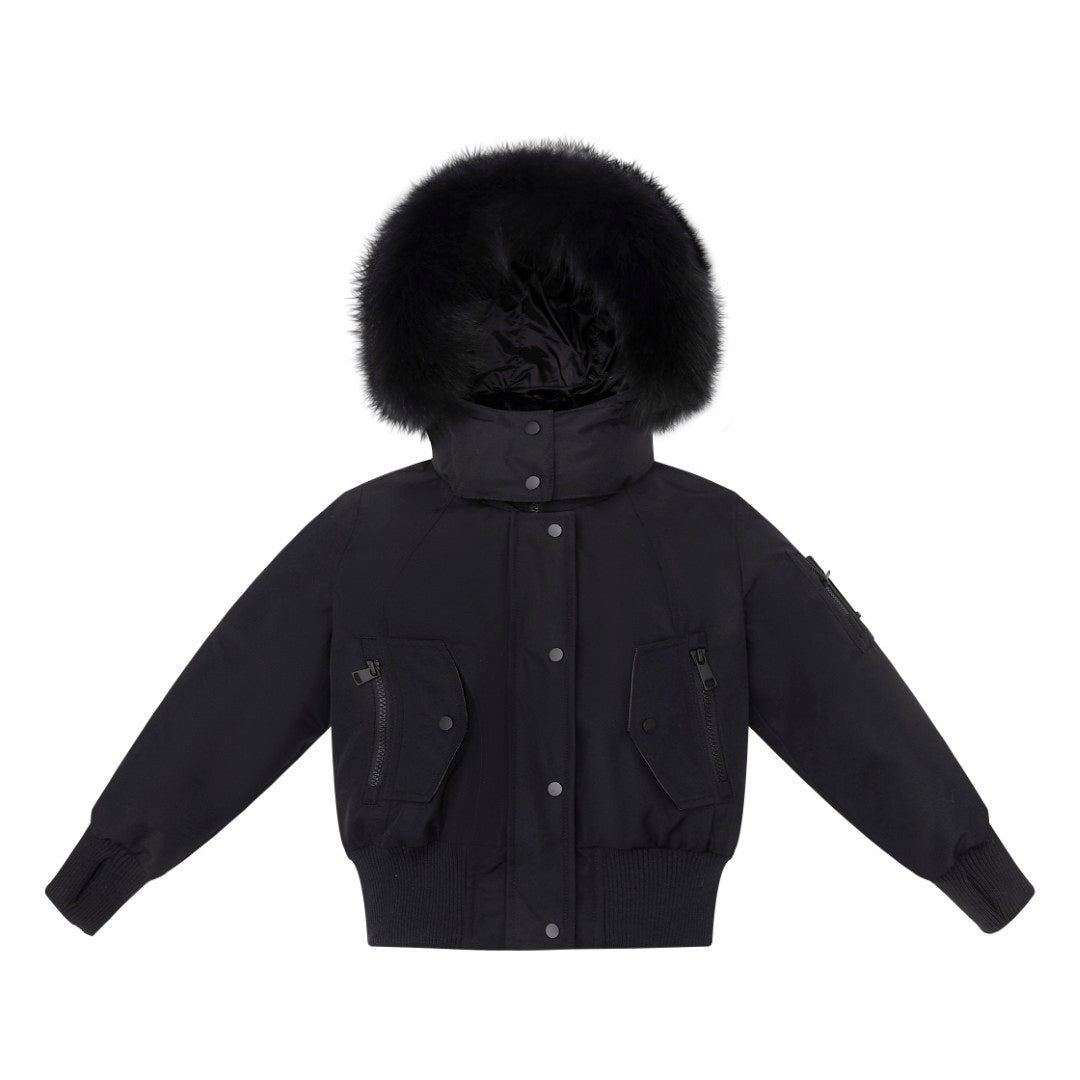F25-A5010-ADELLE CANVAS DOWN BOMBER-black/blk racoon