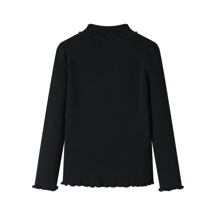 TURTLENECK WITH RUFFLE TRIM-BLACK