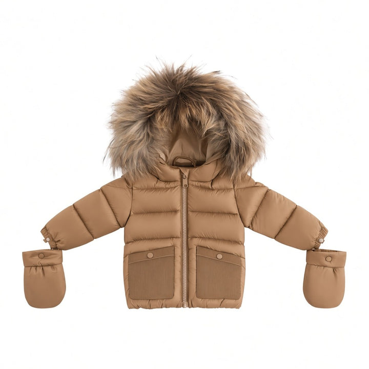FW26-6031 BELLA ENFANT FUR DOWN JACKET - Cappuccino/Corduroy/Beige Lining