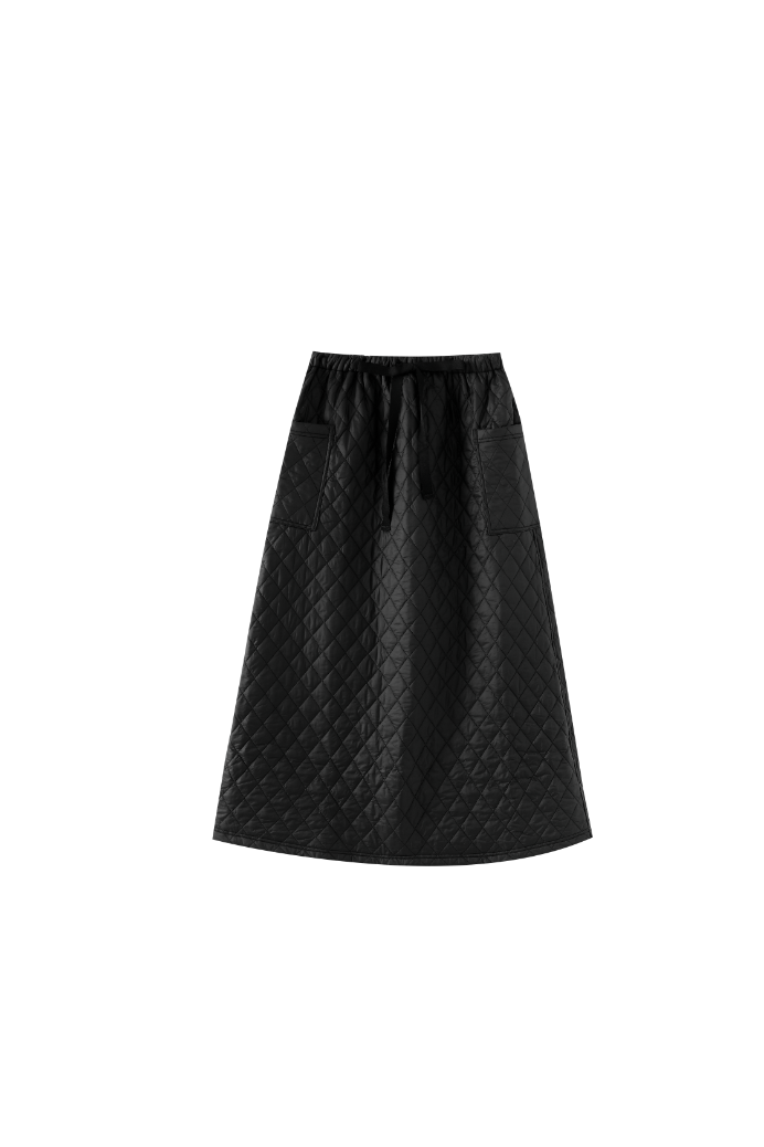 MIDI QUILTED SKIRT WITH POCKETS-BLACK
