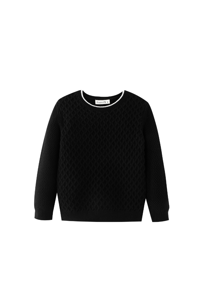 HONEYCOMB STITCH SWEATER-BLACK
