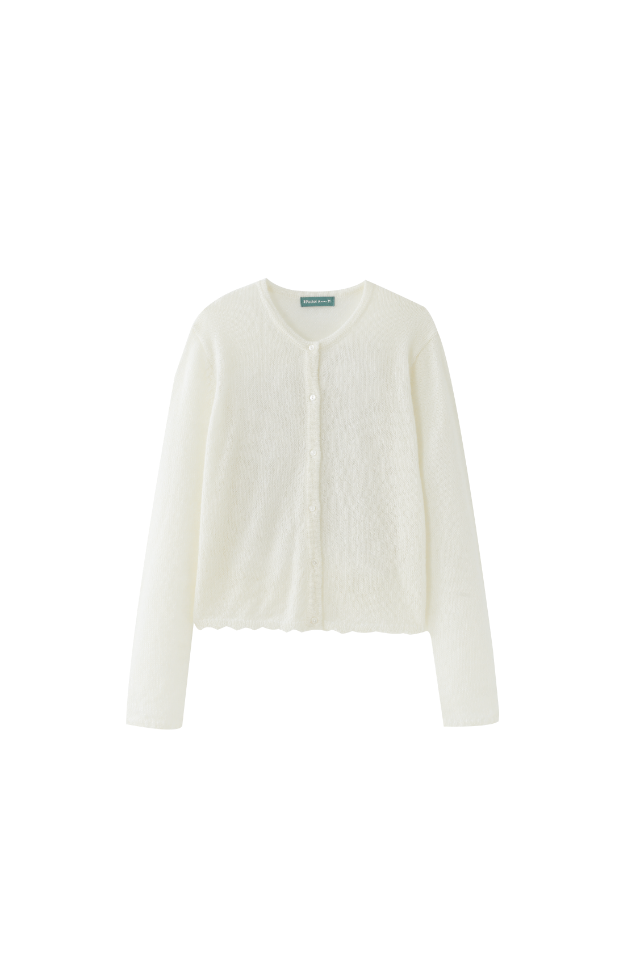 KNIT CARDIGAN WITH SCALLOPED EDGE-CREAM