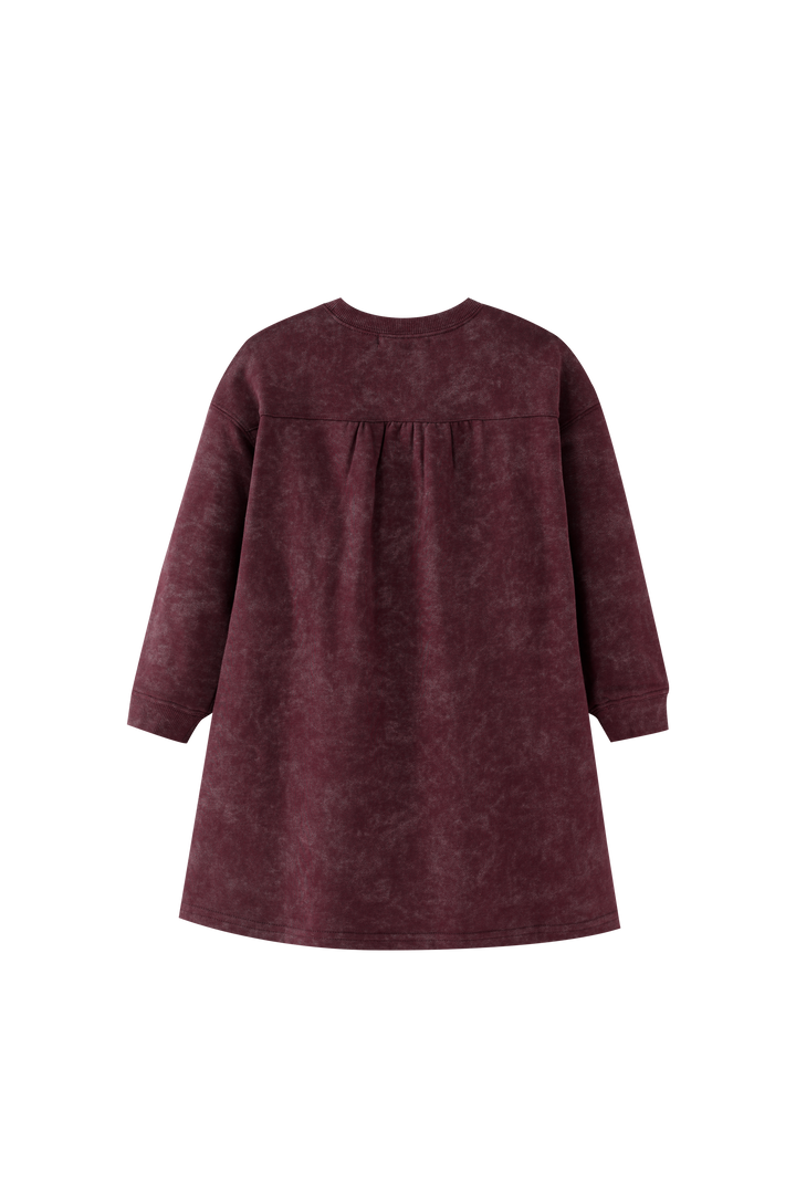 HIGH YOKE TIE DYE DRESS-BURGUNDY
