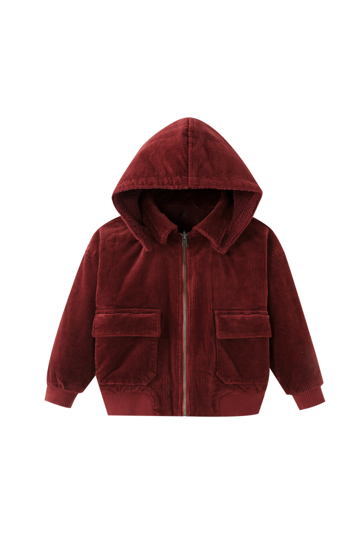 CORDUROY HOODED JACKET-RUST