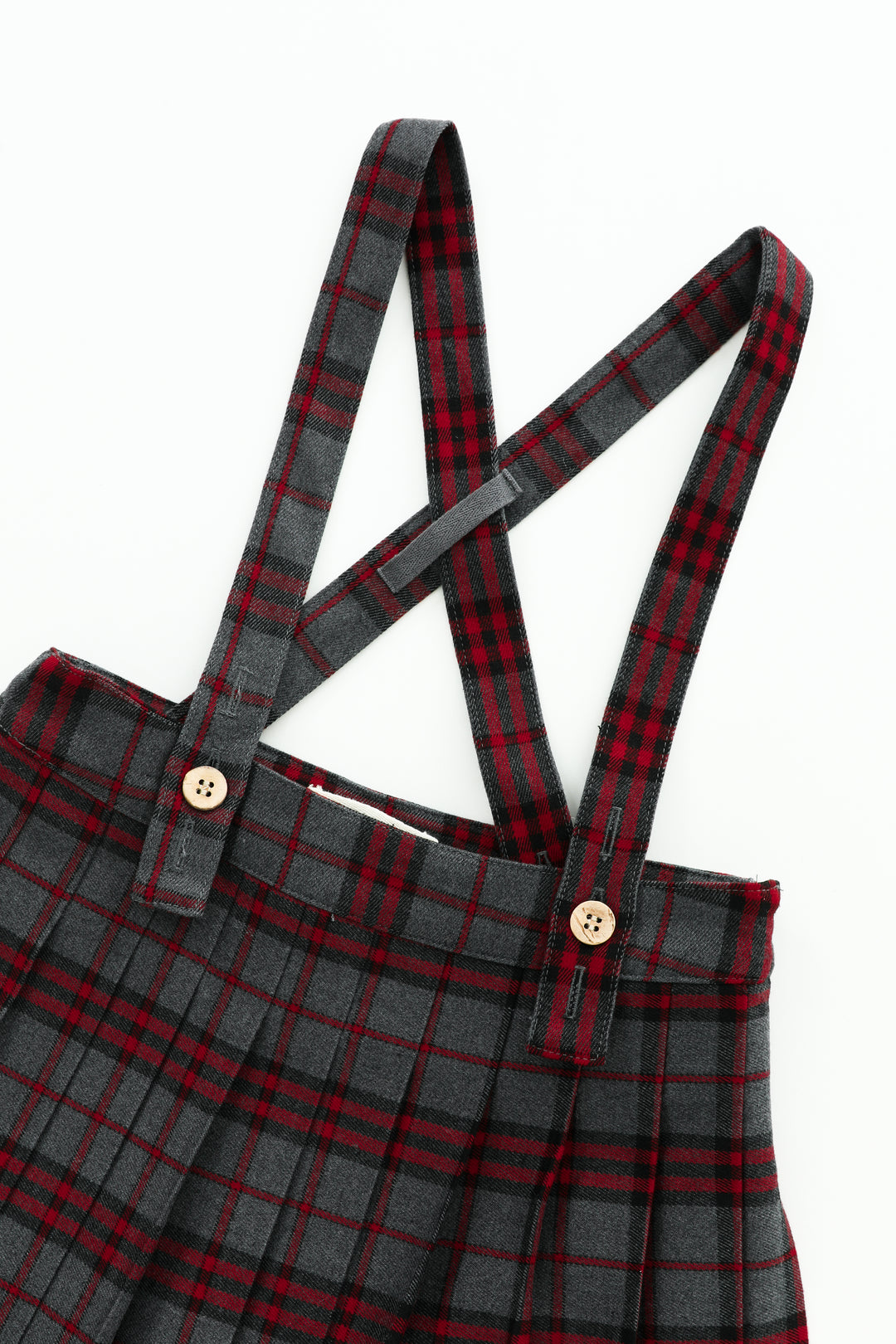 GREY PLAID PLEATED SUSPENDER SKIRT-GREY PLAID