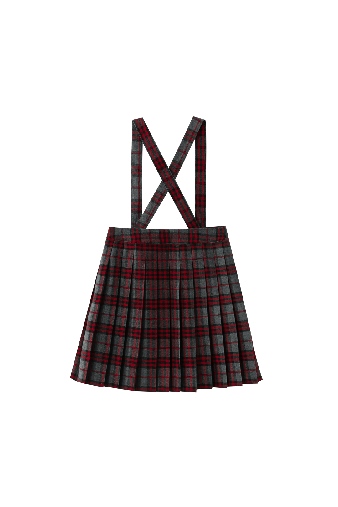 GREY PLAID PLEATED SUSPENDER SKIRT-GREY PLAID