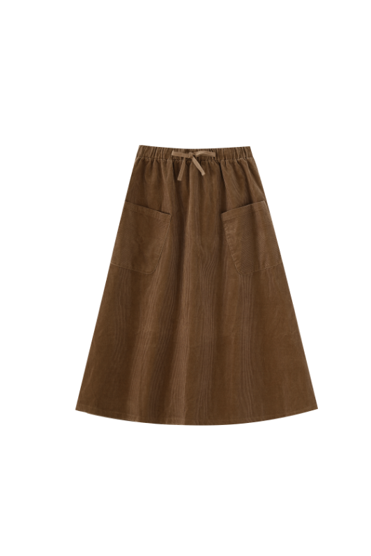 MIDI CORDUROY SKIRT WITH POCKETS-MOCHA