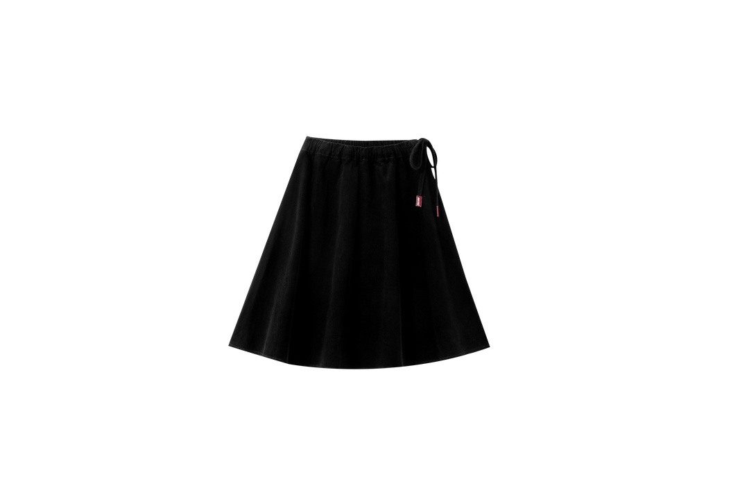 CORDUROY CIRCLE SKIRT WITH TIE-BLACK