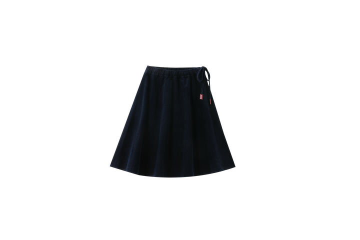 CORDUROY CIRCLE SKIRT WITH TIE-NAVY
