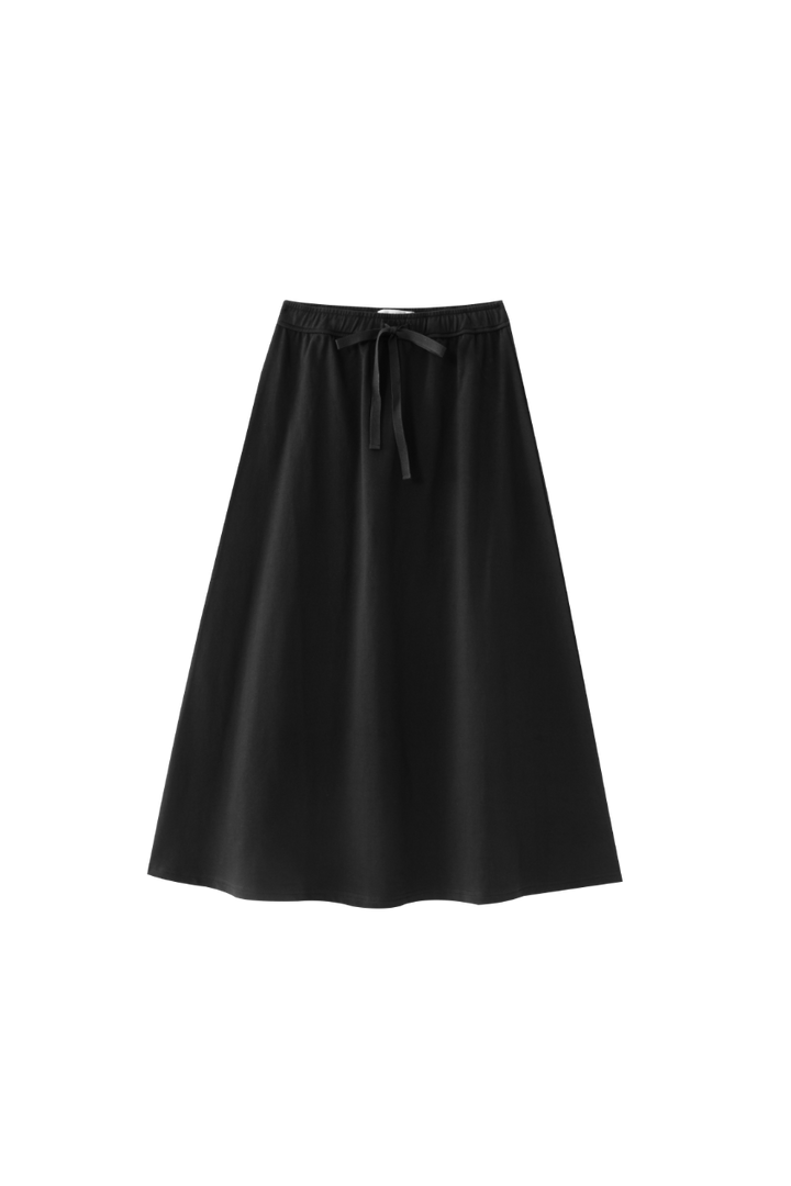 MIDI CIRCLE SKIRT WITH CENTER TIE-BLACK