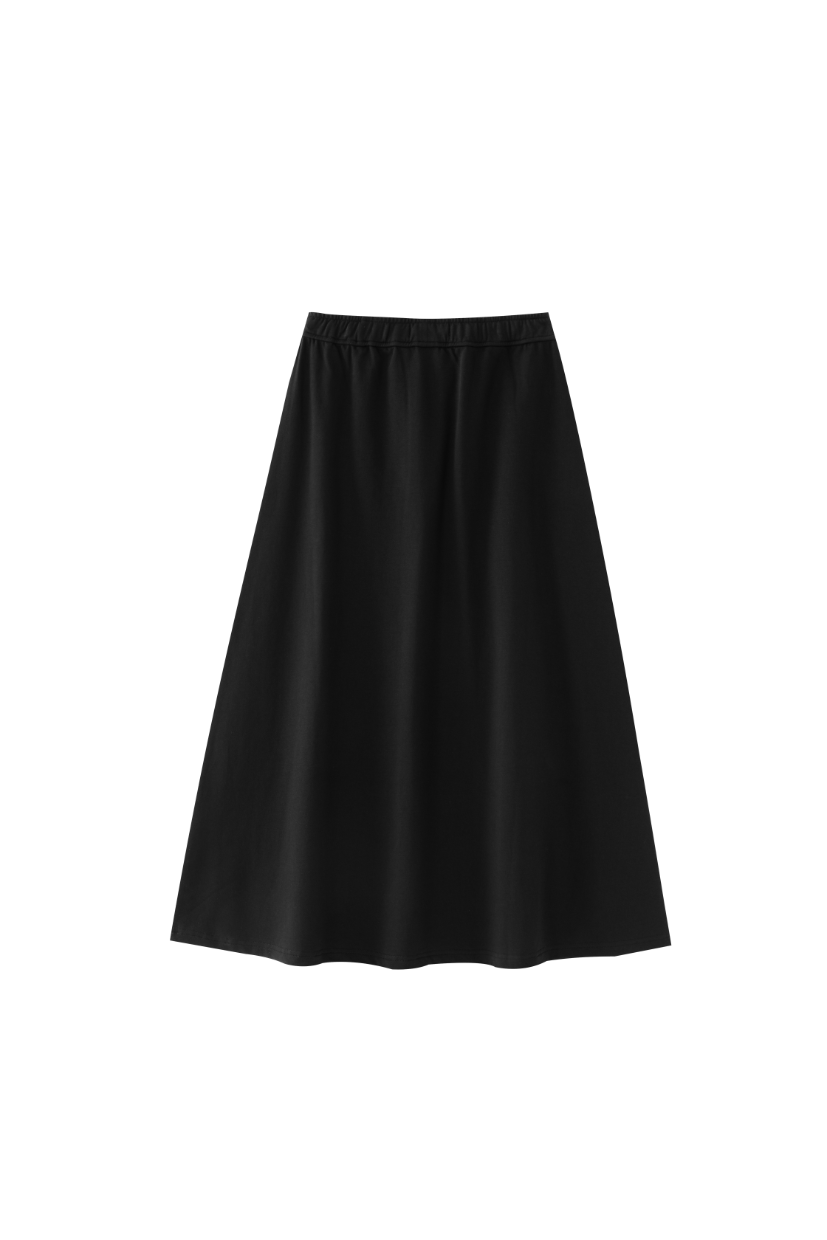 MIDI CIRCLE SKIRT WITH CENTER TIE-BLACK
