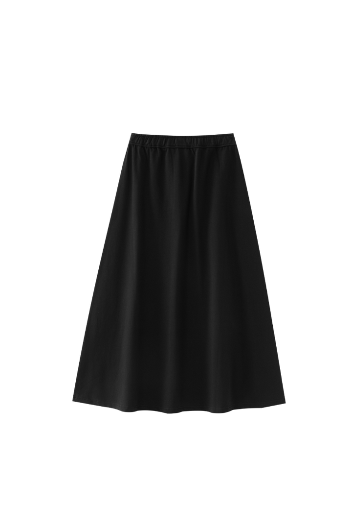 MIDI CIRCLE SKIRT WITH CENTER TIE-BLACK