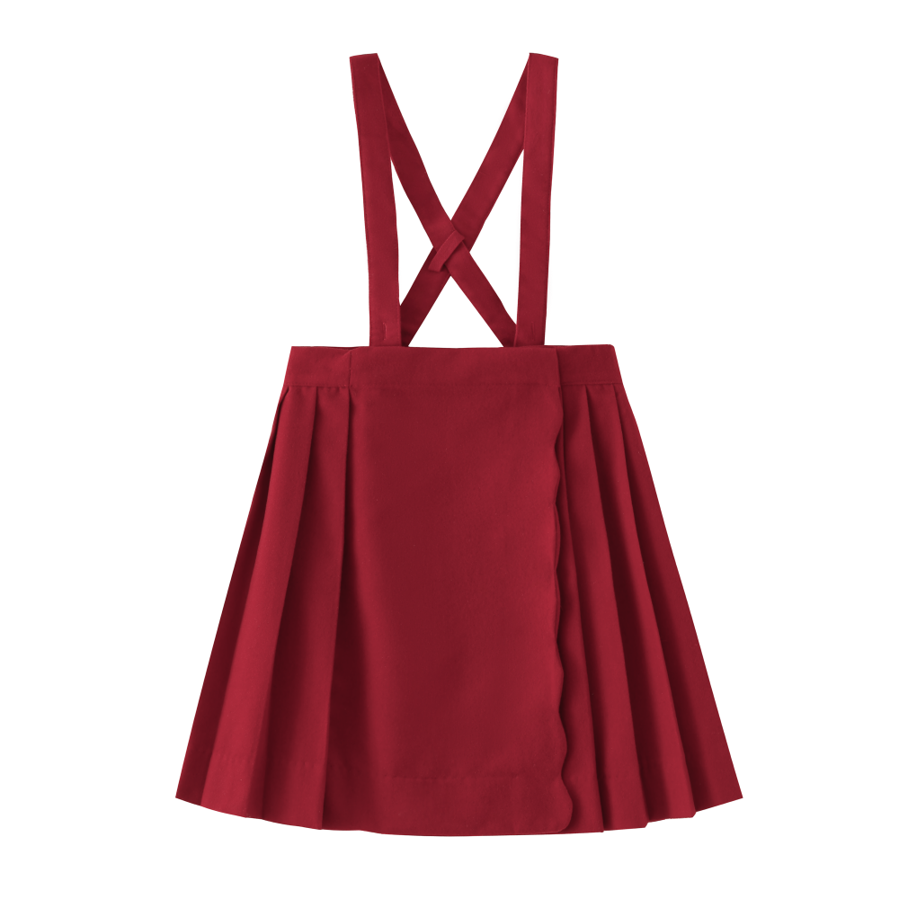 SCALLOPED SUSPENDER SKIRT-RED