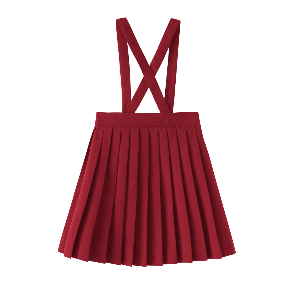 SCALLOPED SUSPENDER SKIRT-RED