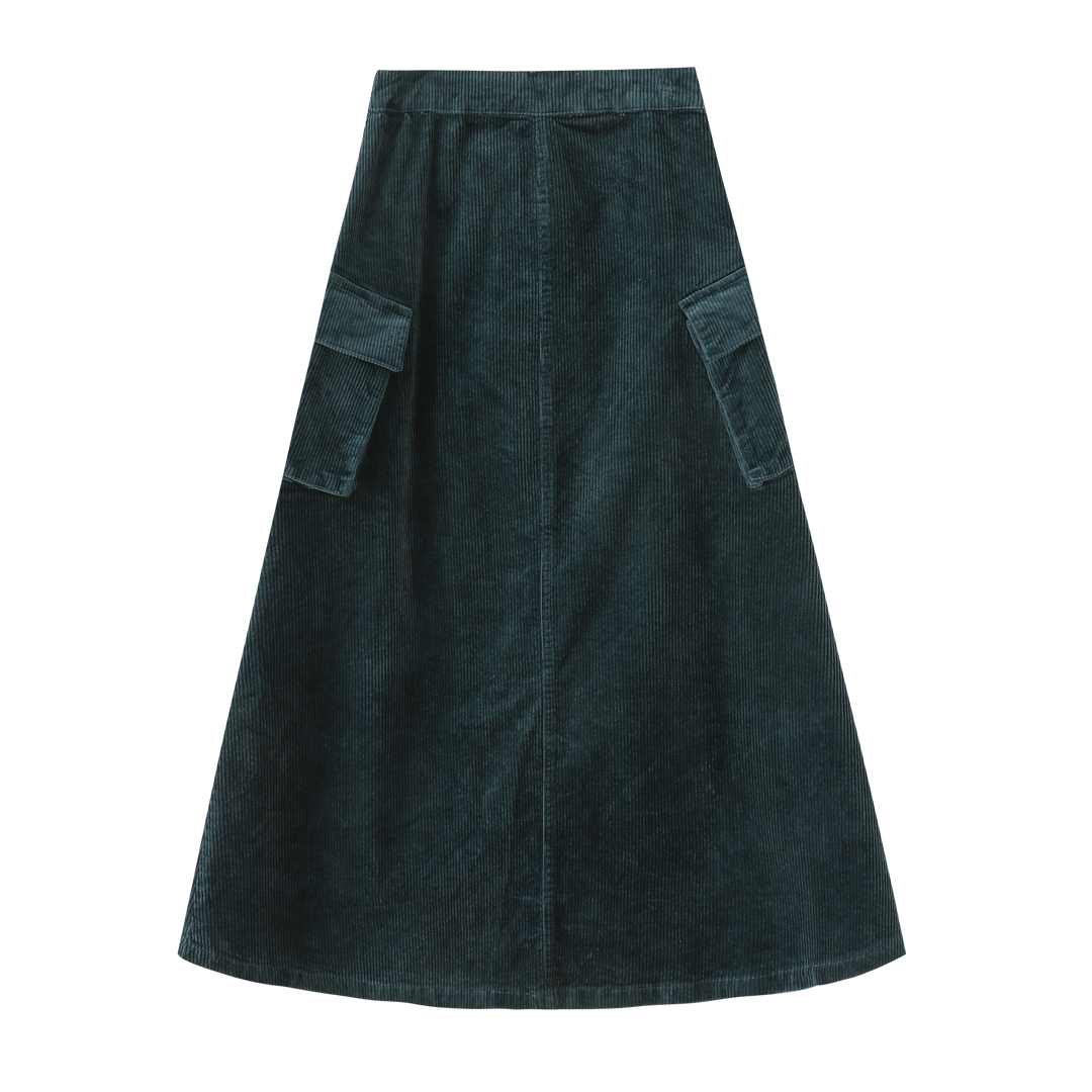CORDUROY SKIRT WITH SIDE POCKETS-TEAL