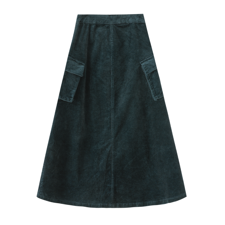 CORDUROY SKIRT WITH SIDE POCKETS-TEAL