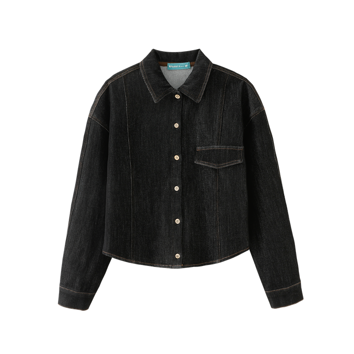 TEEN TOPSTITCHED SHIRT-BLACK DENIM