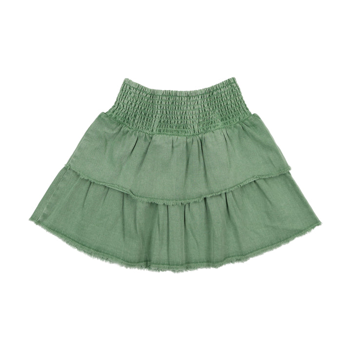 F278-DENIM TIERED SKIRT-Green Wash