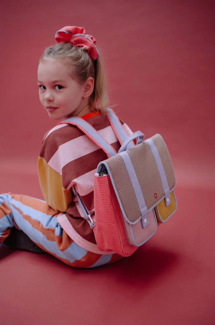 1802370 Schoolbag - Gingham Flower/Rose
